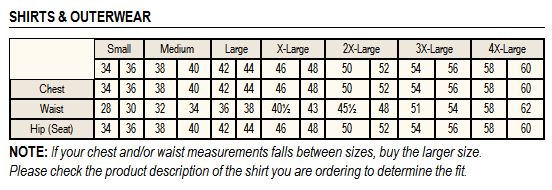 carhartt shirt size chart